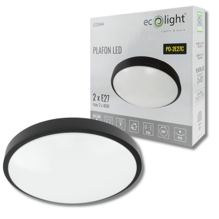 Plafon 2xE27 okrągły czarny IP20 EC20444 Ecolight