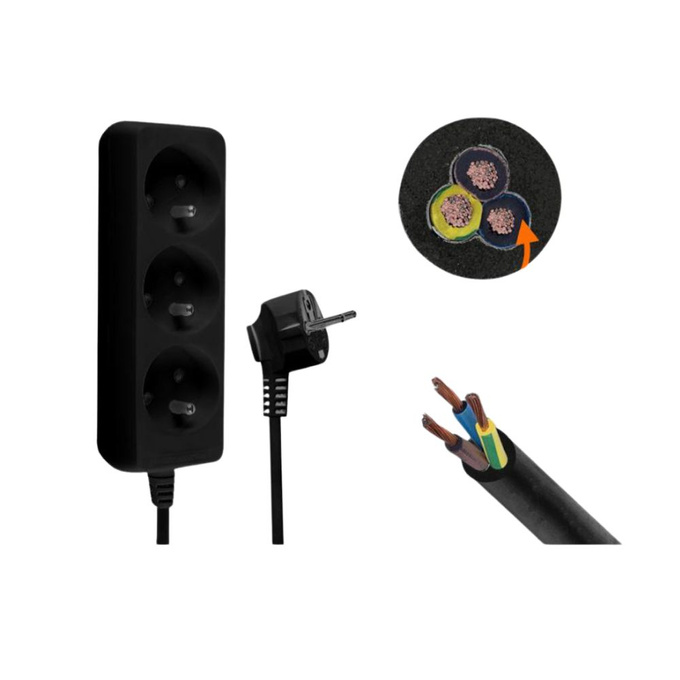 Przedłużacz 3 gniazda 1,5m z uziemieniem czarny LX9530CZ Lamex