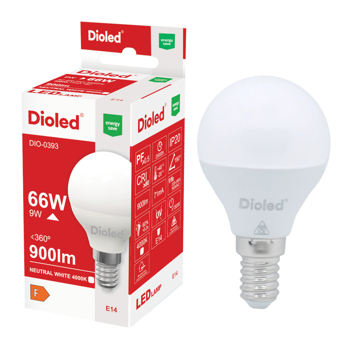 Żarówka LED kulka E14 9W 4000K 900LM DIO-0393 DIOLED