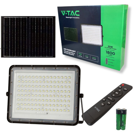 Naświetlacz LED 4000K 1800lm + panel solarny 20W + pilot czarny IP65 7828 V-TAC