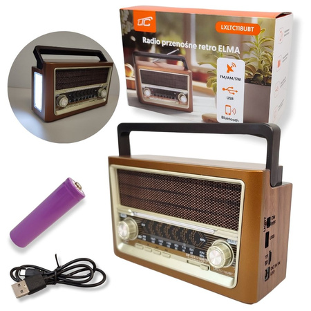 Radio przenośne retro z latarką FM/AM/SW/USB LTC118UBT ELMA LAMEX