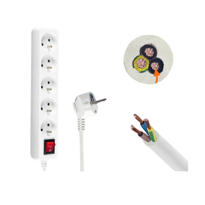 Przedłużacz 5 gniazd 3m z włącznikiem biały LX9546 Lamex