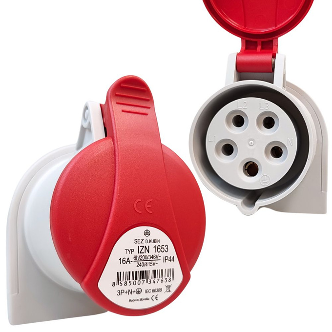 Gniazdo siłowe z klapką stałe 16A 5P IP44 IZN 1653 SEZ