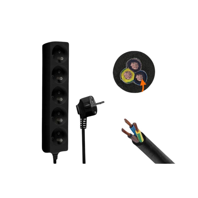 Przedłużacz 5 gniazd 3m z uziemieniem czarny LX9537CZ Lamex