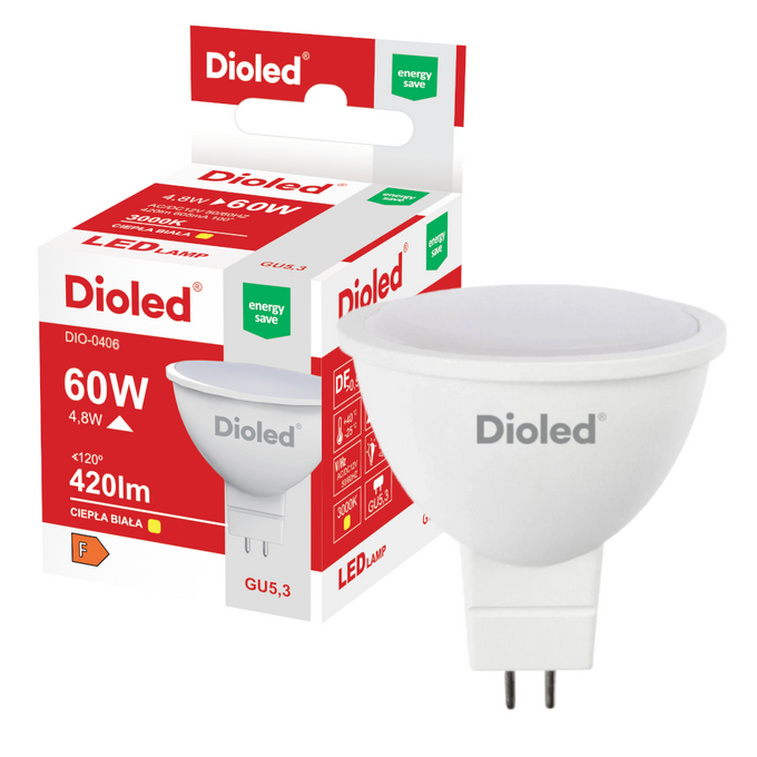 Żarówka LED MR16 12V 4,8W 3000K 420lm DIO-0406 DIOLED