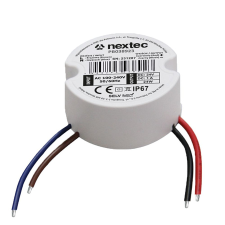 Zasilacz LED 24V 24W 1A IP67 DO PUSZKI Nextec