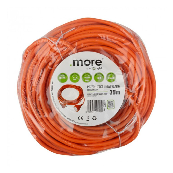 Przedłużacz jedno gniazdo bez uziemienia 30m pomarańczowy M20402 MORE ECOLIGHT