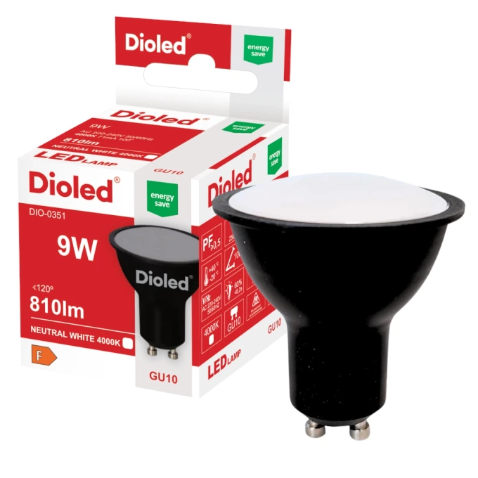 Żarówka LED GU10 9W 4000K 810lm czarna DIO-0351 DIOLED