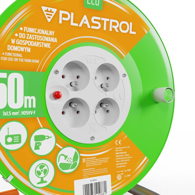 Przedłużacz bębnowy 4x2P+Z 3x1.5/50M W-98951 PLASTROL