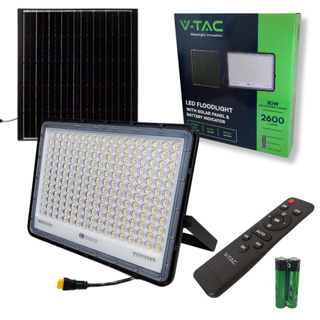 Naświetlacz LED 4000K 2600lm + panel solarny 30W + pilot czarny IP65 7830 V-TAC