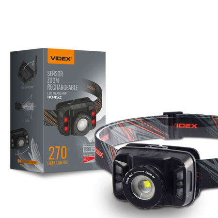 Latarka czołowa LED 5W 270lm IP65 USB ZOOM H045Z VIDEX