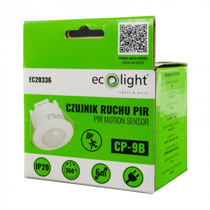 Czujnik ruchu PIR CP-9B IP20 6m biały EC20336 ECOLIGHT