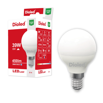 Żarówka LED kulka E14 6W 6500K 450lm Dioled