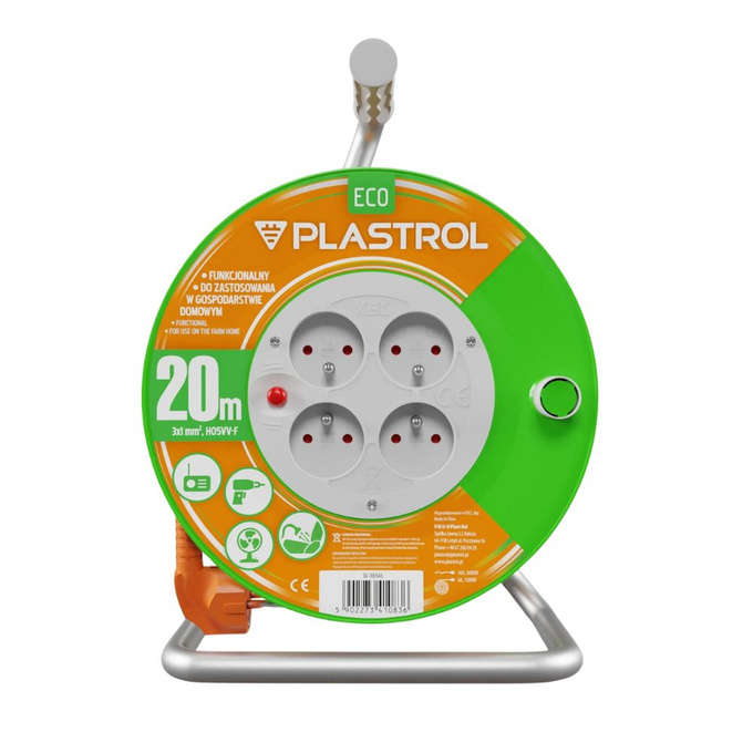 Przedłużacz bębnowy 4x2P+Z 3x1/20M W-98946 PLASTROL