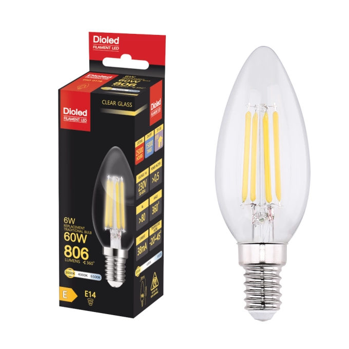 Żarówka LED B35 świeczka E14 6W 3000K 806lm filament DIO-0178 DIOLED