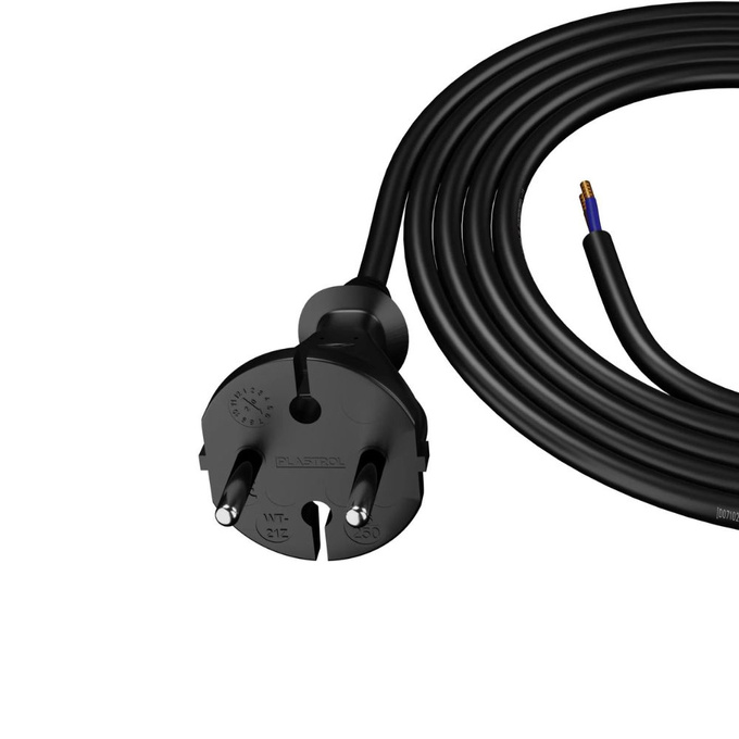 Przewód przyłączeniowy gumowy z wtyczką prostą 2x1.5X IP20 2m czarny W-97192 PLASTROL