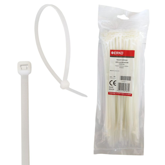 Opaska kablowa zaciskowa 4,8x250 naturalna ERKO