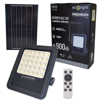 Naświetlacz solarny LED 100W 4000K z czujnikiem zmierzchu 900lm IP65 EC61018 ECOLIGHT