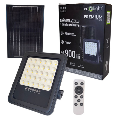 Naświetlacz solarny LED 100W 4000K z czujnikiem zmierzchu 900lm IP65 EC61018 ECOLIGHT