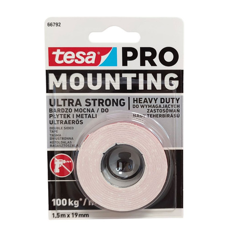 Taśma dwustronna MOUNTING ULTRA STRONG 1,5m x 19mm wew. TESA