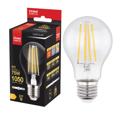 Żarówka LED A60 E27 8W 4000K 1050lm filament DIO-0208 DIOLED