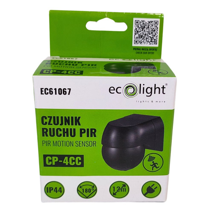 Czujnik ruchu PIR CP-4CC IP44 12M czarny EC61067 ECOLIGHT