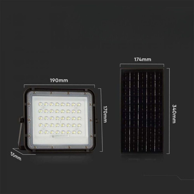 Naświetlacz LED 4000K 800lm + panel solarny 10W + pilot czarny IP65 7824 V-TAC