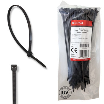 Opaska kablowa zaciskowa 3,6x200 czarna UV ERKO