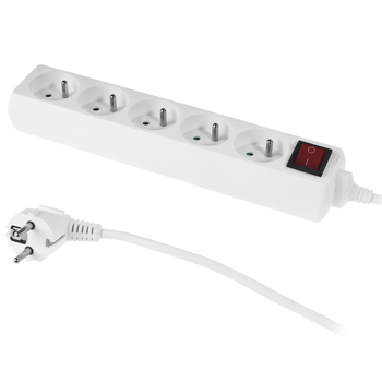 Przedłużacz z wyłącznikiem 5-gniazd 3m 10A Z/U biały W-97496 PLASTROL