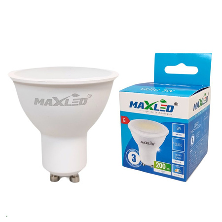 Żarówka LED 3W GU10 200LM  6500K zimna MAXLED