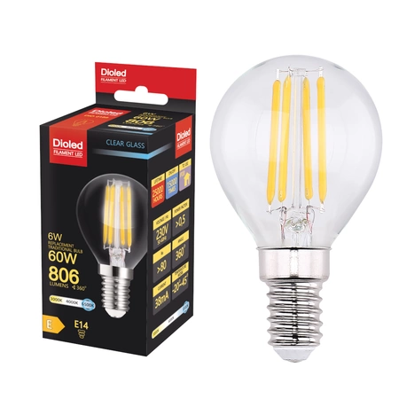 Żarówka LED P45 kulka E14 6W 6500K 806lm filament DIO-0189 DIOLED