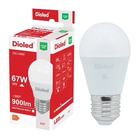 Żarówka LED kulka E27 9W 4000K 900lm DIO-0069 Dioled