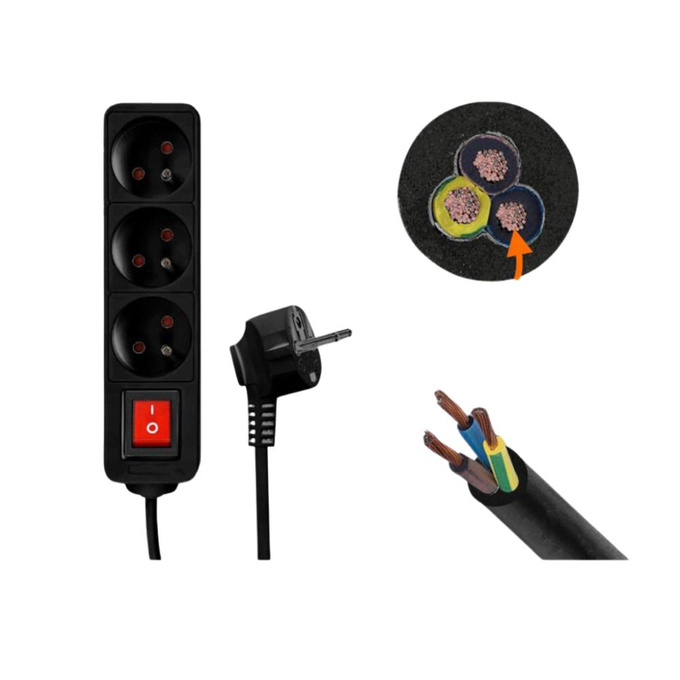 Przedłużacz 3 gniazda 3m z włącznikiem czarny LX9540CZ Lamex