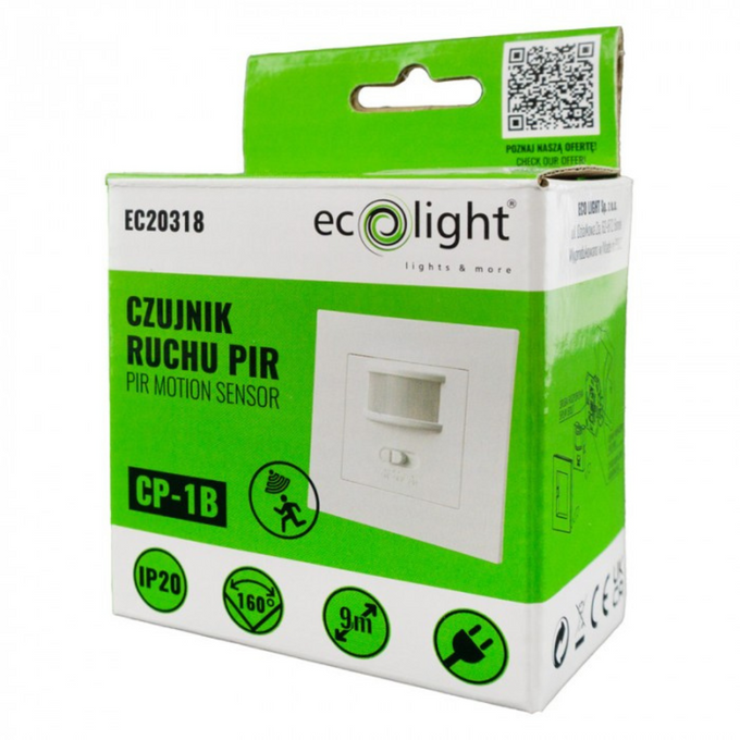 Czujnik ruchu PIR CP-1B IP20 9m biały EC20318 ECOLIGHT