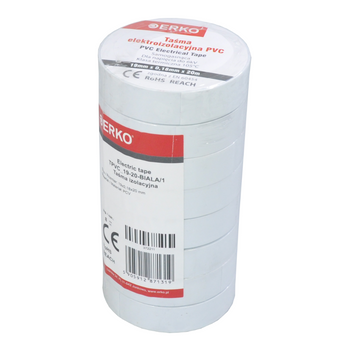 Taśma elektroizolacyjna PVC 19x20 biały 8 sztuk ERKO