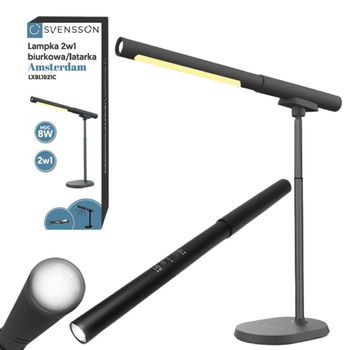 Lampka biurkowa 8W 2W1 AMSTERDAM czarna LXBL1021C SVENSSO