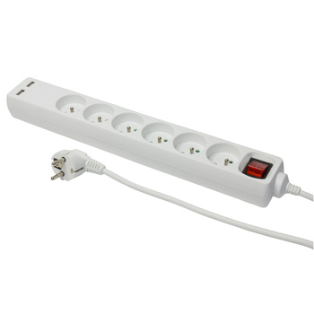 Przedłużacz z włącznikiem 6-gniazd 1,5m Z/U biały 10A 2xUSB W-98167 PLASTROL