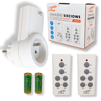Gniazdo sieciowe sterowane + 2x pilot białe LXU206 LAMEX