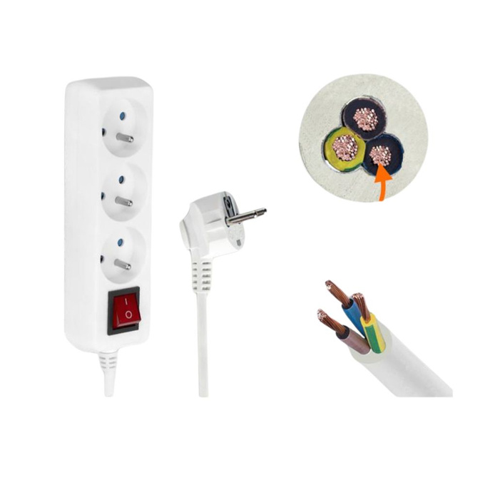 Przedłużacz 3 gniazda 3m z włącznikiem biały LX9540 Lamex