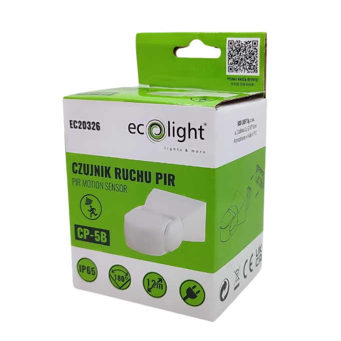 Czujnik ruchu PIR CP-5B IP65 12m biały EC20326 ECOLIGHT