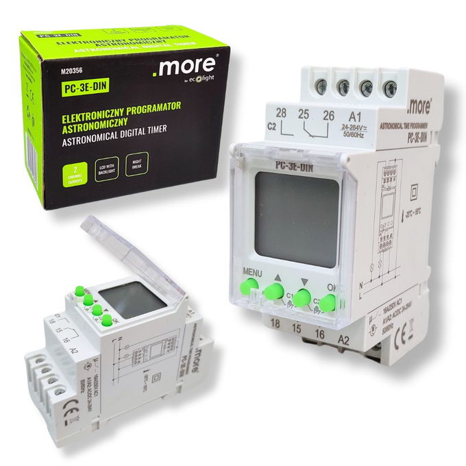 Programator astronomiczny na szynę DIN 16A 2300W M20356 ECOLIGHT