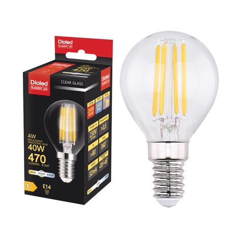 Żarówka LED P45 kulka E14 4W 4000K 470lm filament DIO-0185 DIOLED