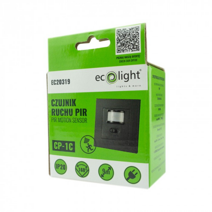 Czujnik ruchu PIR CP-1C IP20 9m czarny EC20319 ECOLIGHT