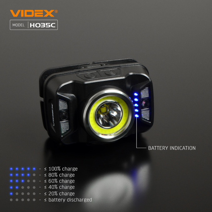 Latarka czołowa LED 5W 410lm IP65 USB H035C VIDEX