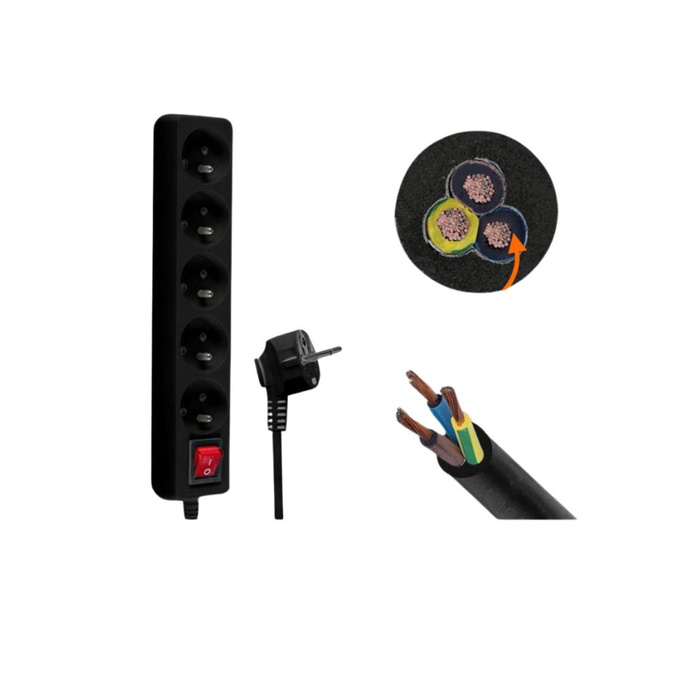 Przedłużacz 5 gniazd 3m z włącznikiem czarny LX9546CZ Lamex