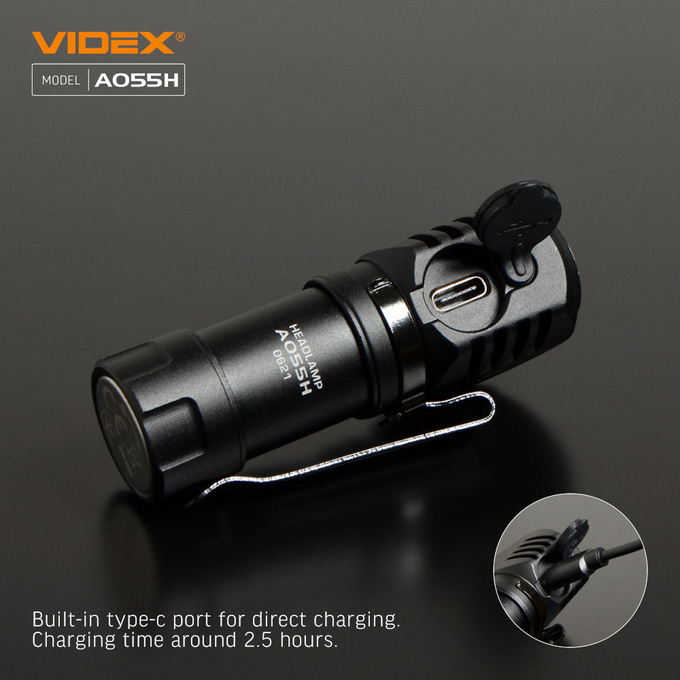 Latarka czołowa LED 10W 600lm IP68 USB-C A055H VIDEX