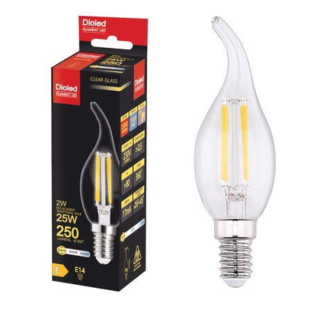 Żarówka LED B35 świeczka E14 2W 3000K 250lm filament dekoracyjna DIO-0169 DIOLED