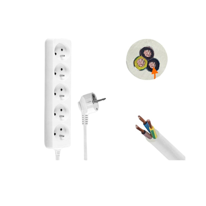 Przedłużacz 5 gniazd 3m z uziemieniem biały LX9537 Lamex