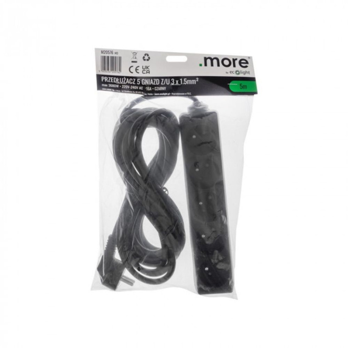 Przedłużacz 5GN 5M ZU czarny M20576 ECOLIGHT