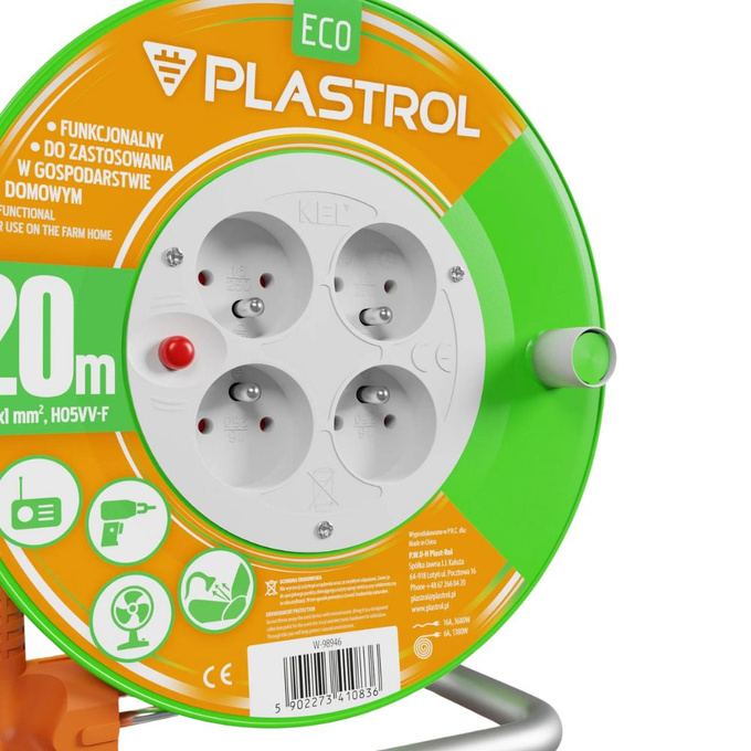 Przedłużacz bębnowy 4x2P+Z 3x1/20M W-98946 PLASTROL